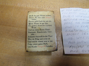 I EAT FRED STEIGER'S BOLOGNAS BROOKLYN NY Old Advertising Matchbook Holder