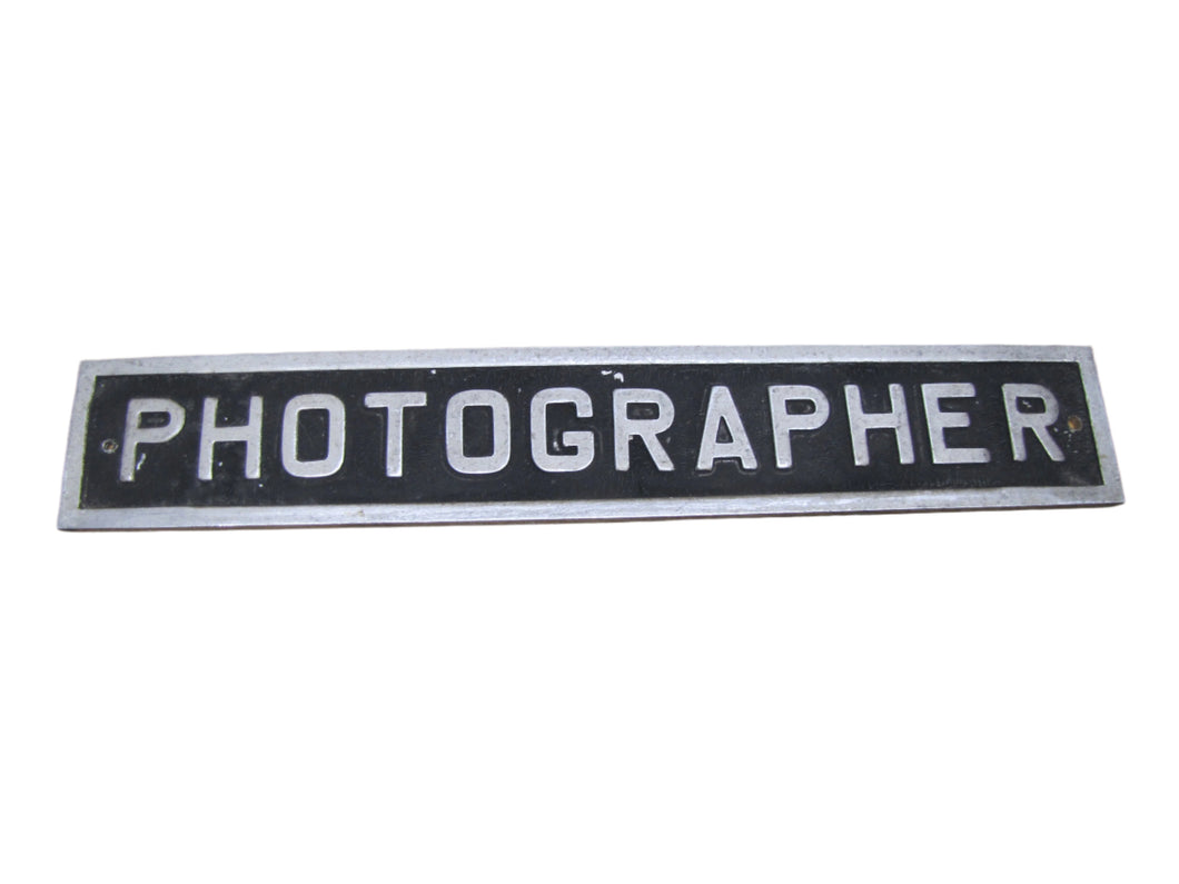 PHOTOGRAPHER Vintage Sign Embossed Metal Advertising Photo Photography Film Ad