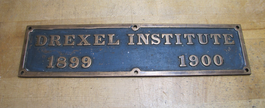 DREXEL INSTITUTE 1899 1900 Original Old Brass Bronze Plaque Sign University Ad