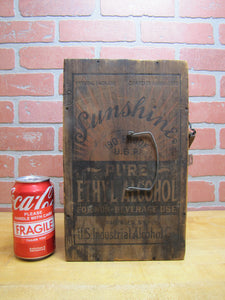 SUNSHINE PURE ETHYL ALCOHOL FOR NON-BEVERAGE USE Prohibition Era Wooden Ad Box