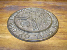 Load image into Gallery viewer, THE SEAL OF OUR COUNTRY USA Brass Plaque Medallion Ad Sign Spread Winged Eagle
