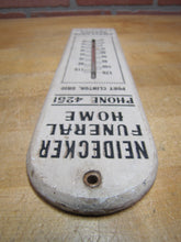 Load image into Gallery viewer, NEIDECKER FUNERAL HOME PORT CLINTON OHIO Old Ad Thermometer AMBULANCE FURNITURE
