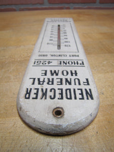 NEIDECKER FUNERAL HOME PORT CLINTON OHIO Old Ad Thermometer AMBULANCE FURNITURE