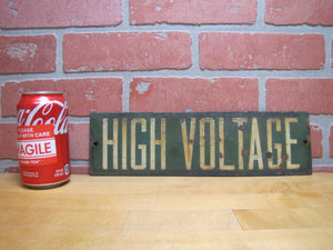 HIGH VOLTAGE Original Old Porcelain Safety Advertising Sign Green & White