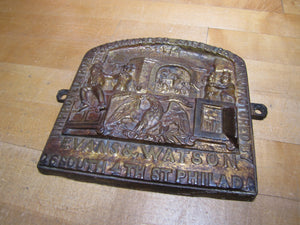SALAMANDER SAFE EVANS & WATSON PHILADELPHIA Ornate Antique Bronze Sign Plaque