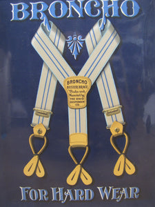 BRONCHO BUSTER BRACE OHIO SUSPENDER Co Antique Advertising Sign Whitehead & Hoag Crystaloid Newark NJ