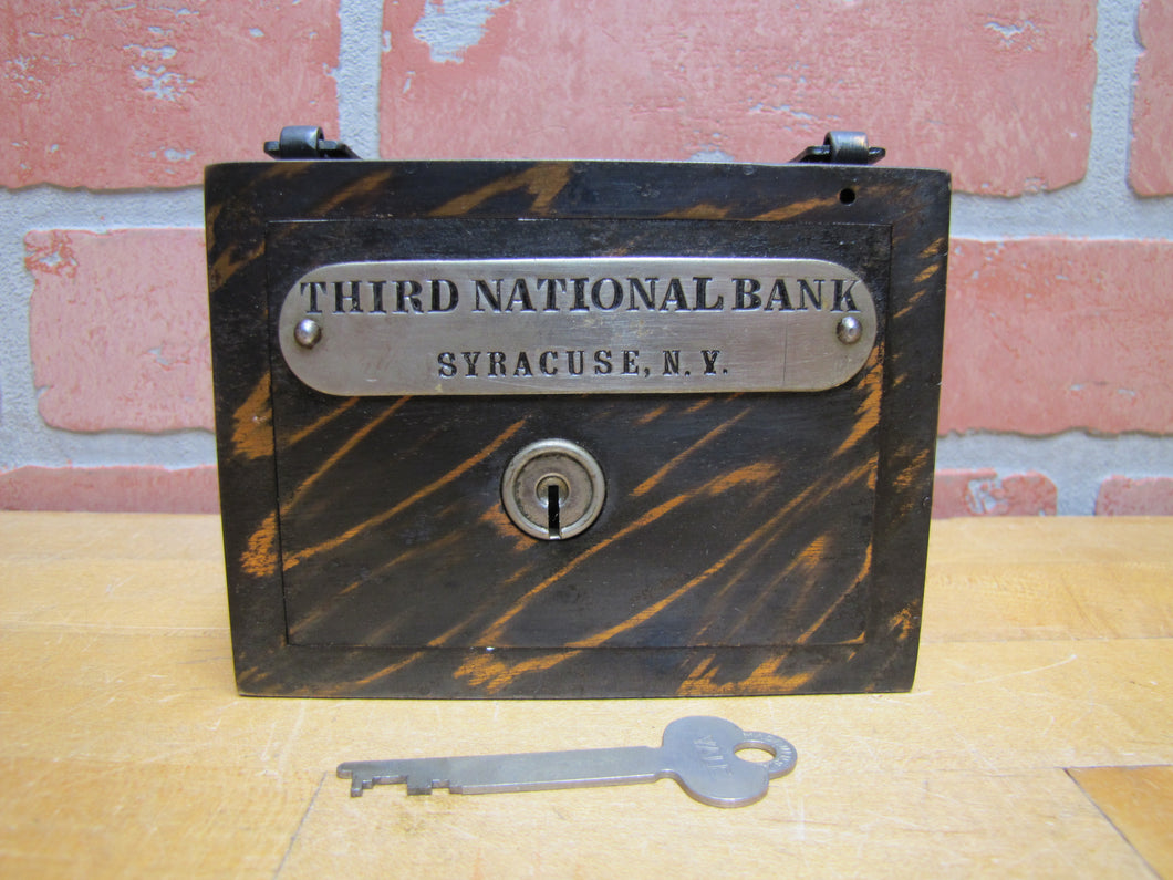 THIRD NATIONAL BANK SYRACUSE NY Old Souvenir Home Savings Japanned Copper Flash COIN PAPER SLOTS 258