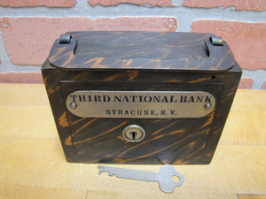 THIRD NATIONAL BANK SYRACUSE NY Old Souvenir Home Savings Japanned Copper Flash COIN PAPER SLOTS 258