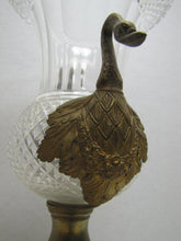 Load image into Gallery viewer, Antique Decorative Arts Vase Swan Handles Bronze Brass Crystal Glass Ornate
