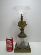 Load image into Gallery viewer, Antique Decorative Arts Vase Swan Handles Bronze Brass Crystal Glass Ornate
