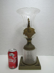 Antique Decorative Arts Vase Swan Handles Bronze Brass Crystal Glass Ornate