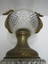 Load image into Gallery viewer, Antique Decorative Arts Vase Swan Handles Bronze Brass Crystal Glass Ornate
