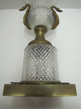 Load image into Gallery viewer, Antique Decorative Arts Vase Swan Handles Bronze Brass Crystal Glass Ornate
