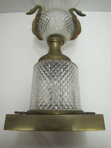 Antique Decorative Arts Vase Swan Handles Bronze Brass Crystal Glass Ornate