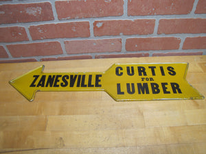 CURTIS FOR LUMBER ZANESVILLE ARROW Original Old Sign Hardware Store Advertising