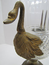 Load image into Gallery viewer, Antique Decorative Arts Vase Swan Handles Bronze Brass Crystal Glass Ornate
