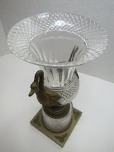 Load image into Gallery viewer, Antique Decorative Arts Vase Swan Handles Bronze Brass Crystal Glass Ornate
