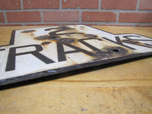 Load image into Gallery viewer, 2 TRACKS Original Old Train Station Railroad Porcelain Sign RR Black &amp; White
