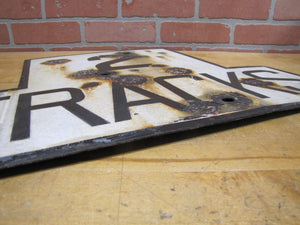 2 TRACKS Original Old Train Station Railroad Porcelain Sign RR Black & White