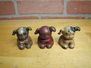 3 Antique Cast Iron Fido Dog Paperweights Small Decorative Desk Shelf Art Statue