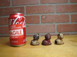 3 Antique Cast Iron Fido Dog Paperweights Small Decorative Desk Shelf Art Statue