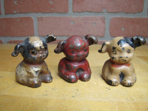 3 Antique Cast Iron Fido Dog Paperweights Small Decorative Desk Shelf Art Statue