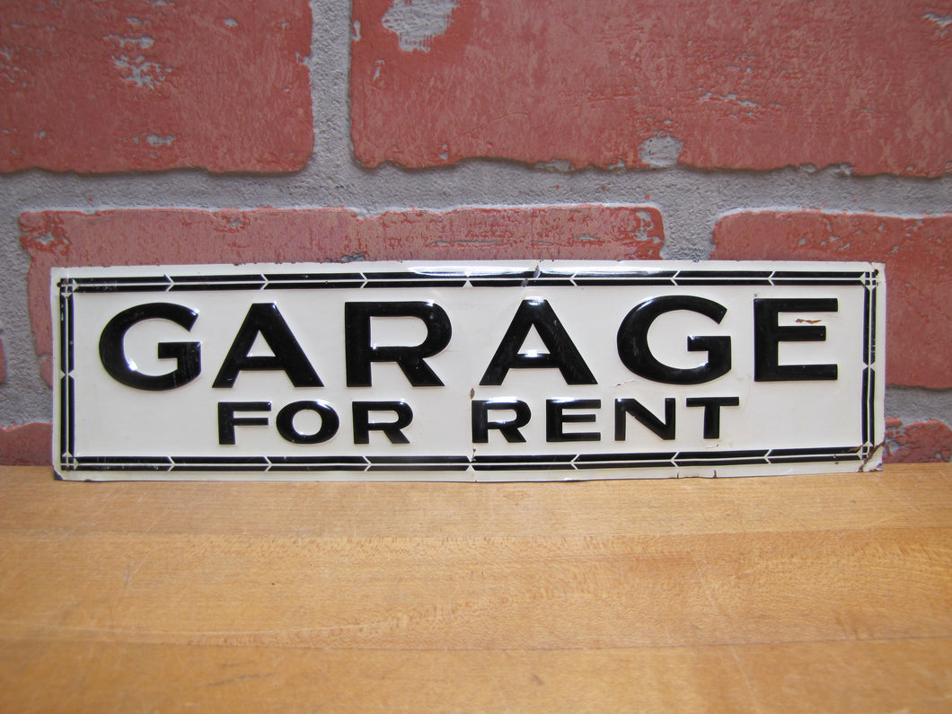 GARAGE FOR RENT Orig Old Embossed Tin Advertising Sign Repair Shop Gas Station