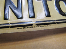Load image into Gallery viewer, JANITOR Antique Advertising Sign Embossed Tin SAAL STANDARD BROOKLYN NY
