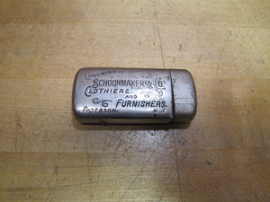 SCHOONMAKER & Co CLOTHIERS & FURNISHERS PATERSON NJ Antique Ad Match Holder Safe