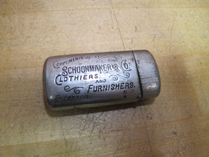 SCHOONMAKER & Co CLOTHIERS & FURNISHERS PATERSON NJ Antique Ad Match Holder Safe