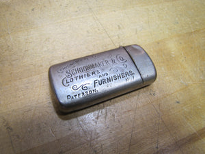 SCHOONMAKER & Co CLOTHIERS & FURNISHERS PATERSON NJ Antique Ad Match Holder Safe