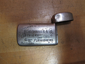 SCHOONMAKER & Co CLOTHIERS & FURNISHERS PATERSON NJ Antique Ad Match Holder Safe
