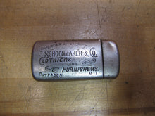 Load image into Gallery viewer, SCHOONMAKER &amp; Co CLOTHIERS &amp; FURNISHERS PATERSON NJ Antique Ad Match Holder Safe
