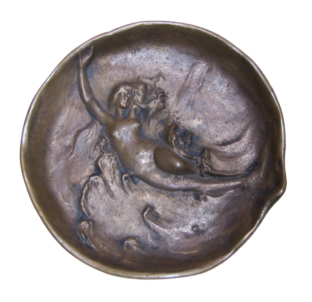 DUNHILL Art Nouveau Nude Beauty Waves Bronze Decorative Arts Tray Cigar Ashtray
