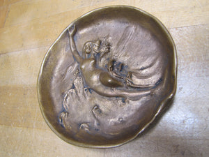 DUNHILL Art Nouveau Nude Beauty Waves Bronze Decorative Arts Tray Cigar Ashtray