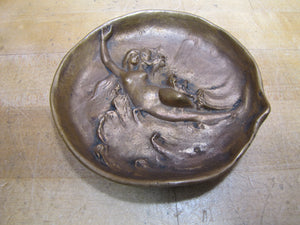 DUNHILL Art Nouveau Nude Beauty Waves Bronze Decorative Arts Tray Cigar Ashtray