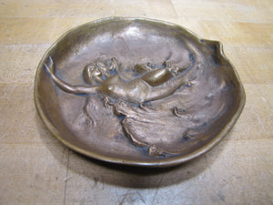 DUNHILL Art Nouveau Nude Beauty Waves Bronze Decorative Arts Tray Cigar Ashtray