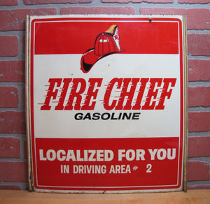 FIRE CHIEF GASOLINE Original Old Double Sided Gas Station Advertising Sign