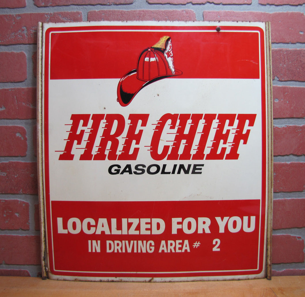 FIRE CHIEF GASOLINE Original Old Double Sided Gas Station Advertising Sign