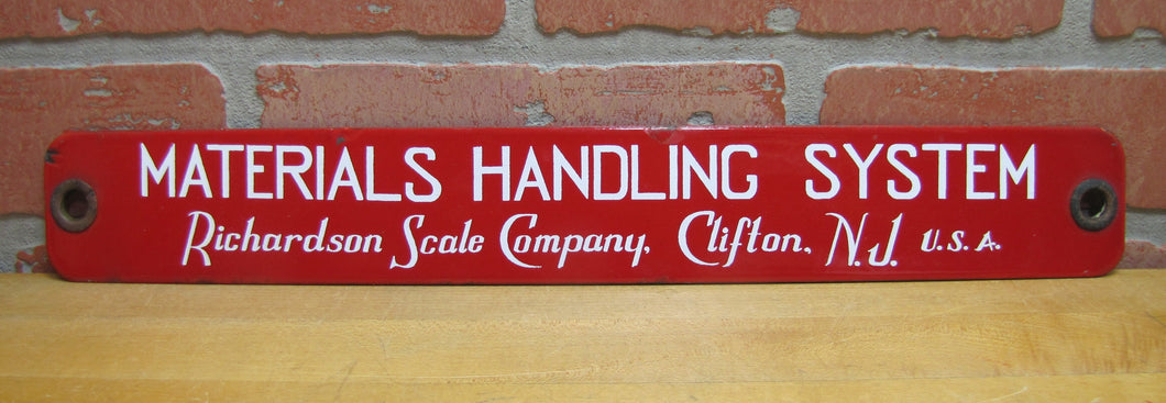 RICHARDSON SCALE Co CLIFTON NJ USA Old Porcelain Sign MATERIALS HANDLING SYSTEM