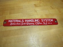 Load image into Gallery viewer, RICHARDSON SCALE Co CLIFTON NJ USA Old Porcelain Sign MATERIALS HANDLING SYSTEM
