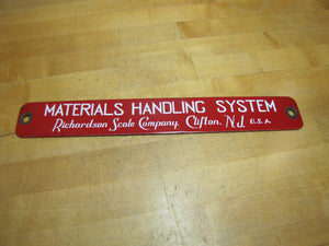 RICHARDSON SCALE Co CLIFTON NJ USA Old Porcelain Sign MATERIALS HANDLING SYSTEM