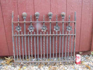 19c Antique Iron Ribbed Ball Flower Twisted Shaft Fence Window Grate Yard Art
