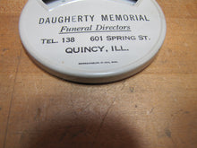 Load image into Gallery viewer, DAUGHERTY MEMORIAL FUNERAL DIRECTORS QUINCY ILL Old Advertising Thermometer Sign
