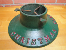 Load image into Gallery viewer, CHRISTMAS GREETINGS Antique Cast Iron Xmas Tree Stand Embossed Lettering
