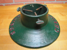 Load image into Gallery viewer, CHRISTMAS GREETINGS Antique Cast Iron Xmas Tree Stand Embossed Lettering
