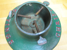 Load image into Gallery viewer, CHRISTMAS GREETINGS Antique Cast Iron Xmas Tree Stand Embossed Lettering
