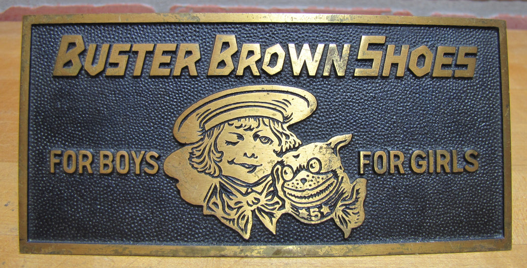 BUSTER BROWN SHOES FOR BOYS GIRLS c1930s Store Display Sign BOSTONIAN BRONZES