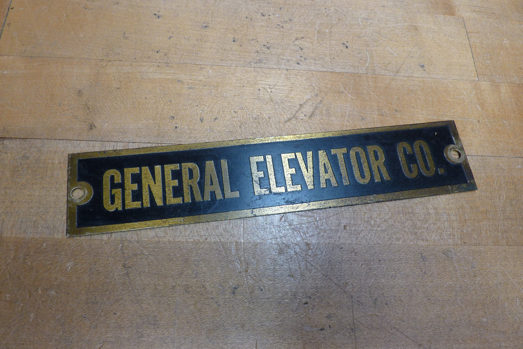 GENERAL ELEVATOR CO Orig Old Brass Sign Building Industrial Equipment Machinery