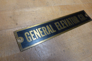 GENERAL ELEVATOR CO Orig Old Brass Sign Building Industrial Equipment Machinery